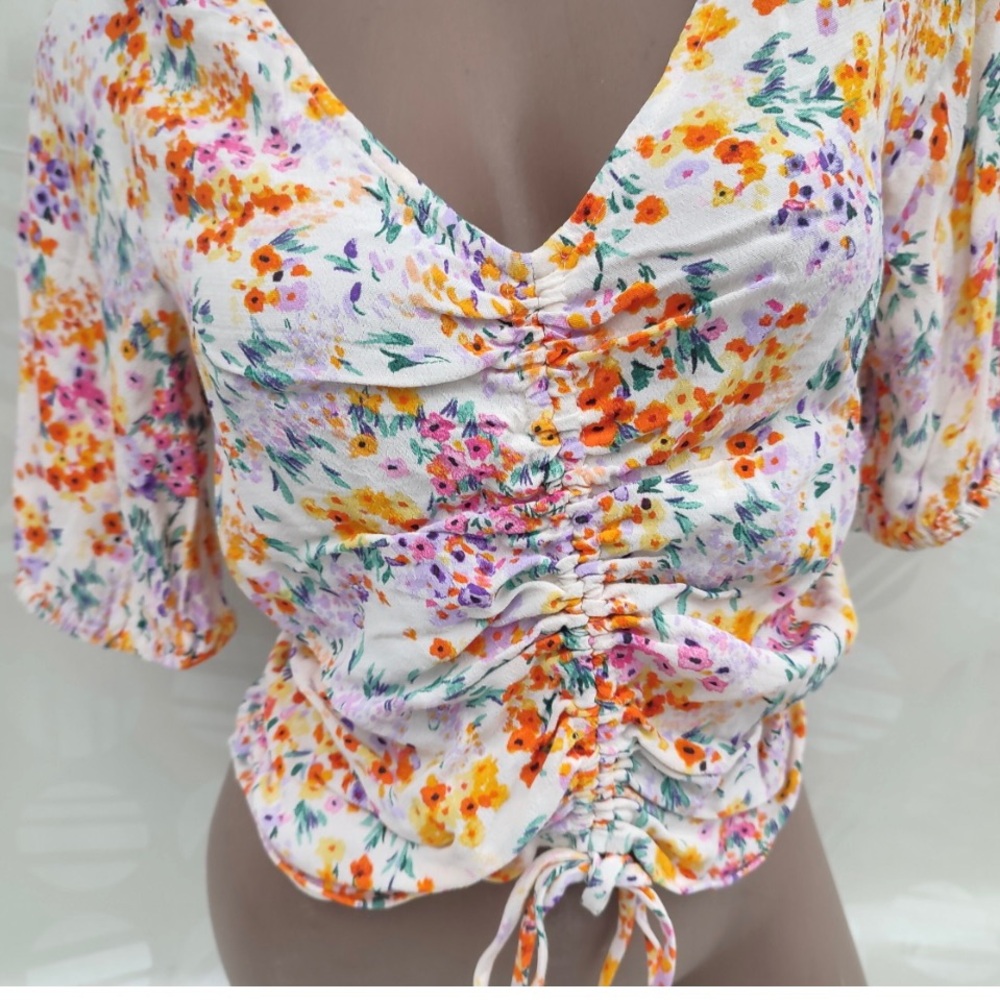 H&M Multicolor Floral Ruched Blouse
